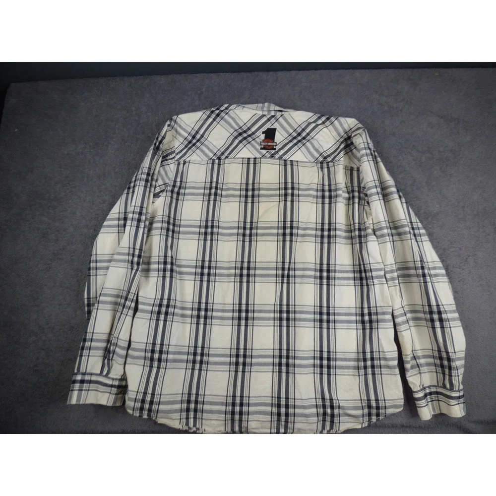 Harley-Davidson Racing Mens Plaid Button Down Shirt Cream Black Long Sleeve 2XL